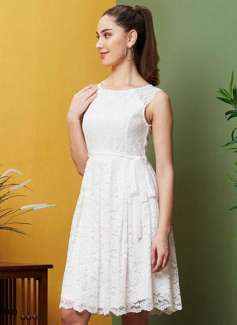 Globus Women Floral Lace Belted Fit & Flare Party Dress - Image 3